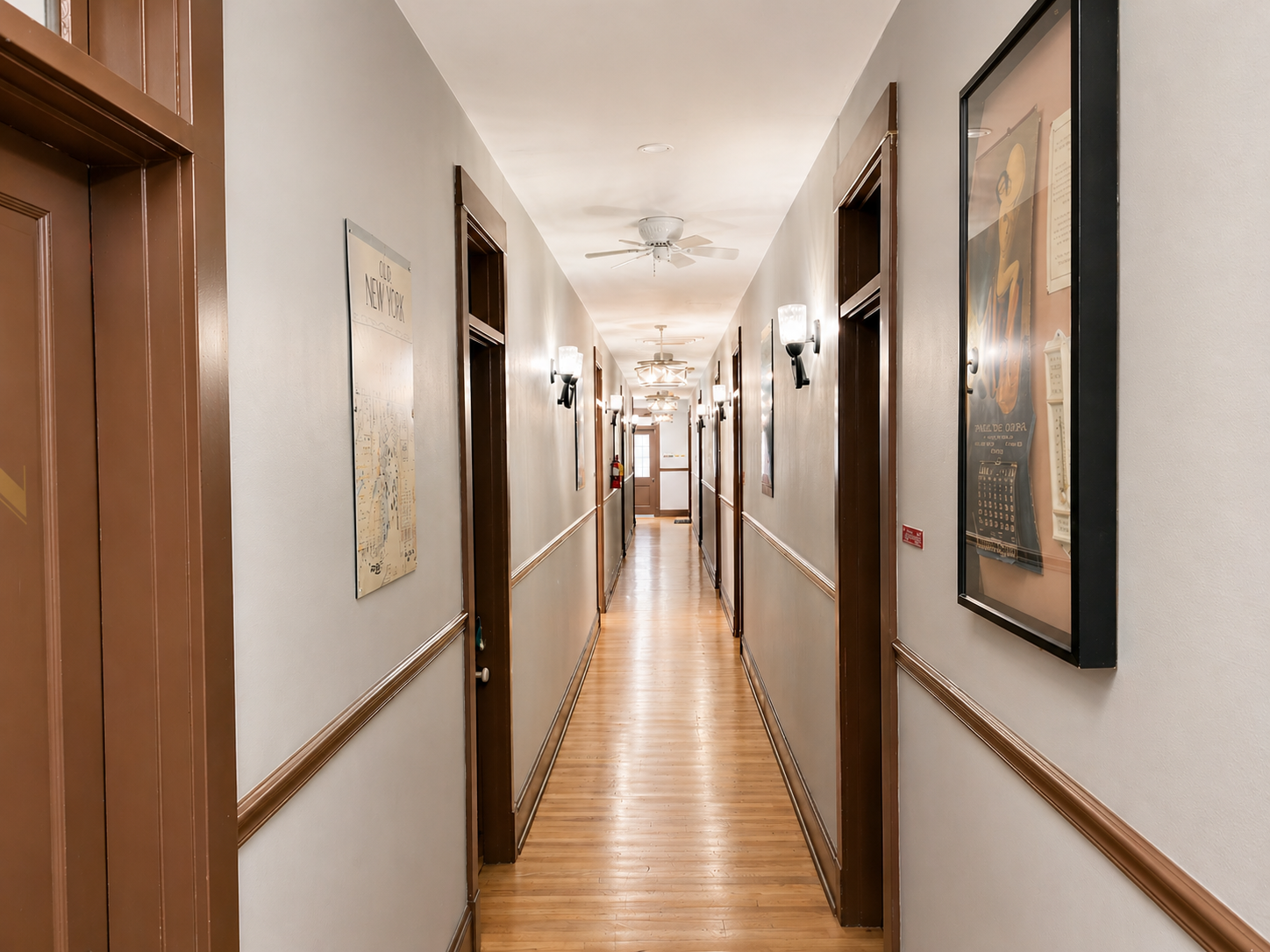 The second-floor hallway of The Bell Building
